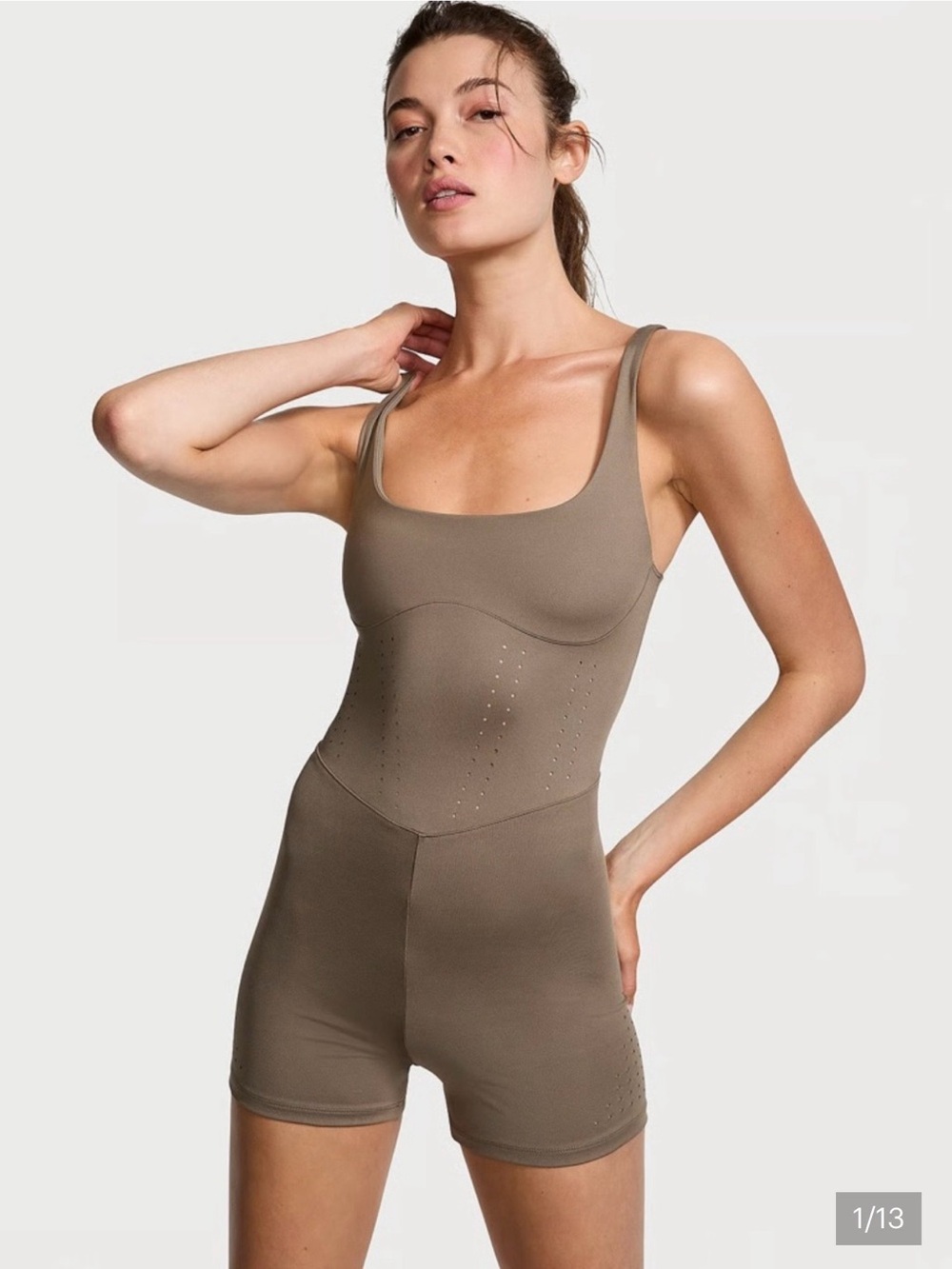 VS Essential Perforated Short Onesie color Terra olive